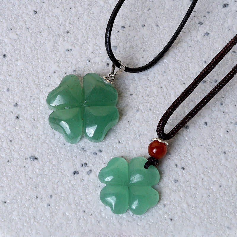 Nimara Ritual 925 Sterling Silver Green Aventurine Four Leaf Clover Luck Leather Rope Necklace Pendant