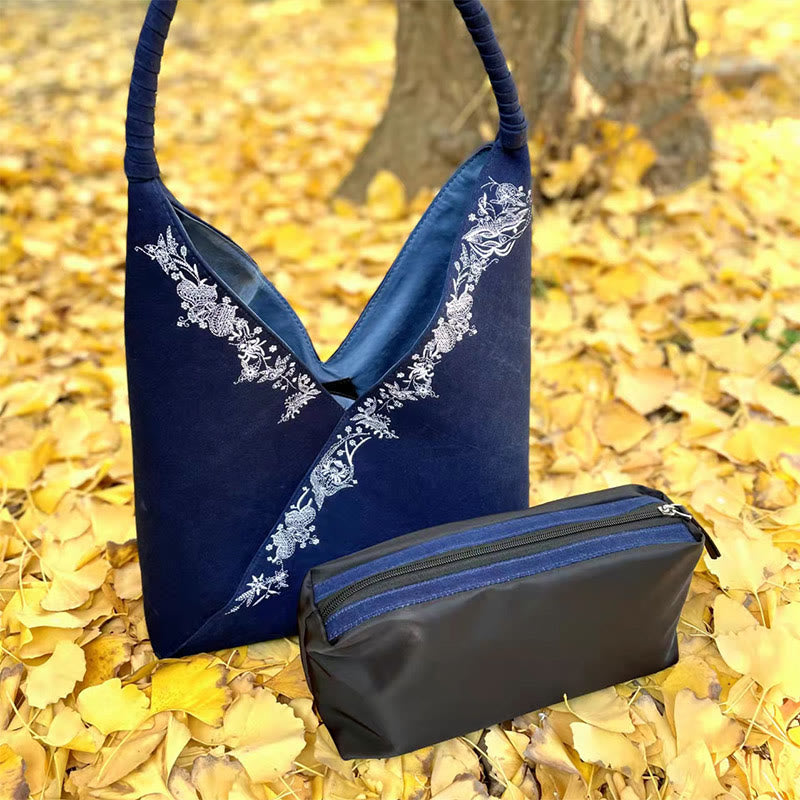 Nimara Ritual Handmade Embroidery Pattern Canvas Shoulder Bag Tote Bag Set