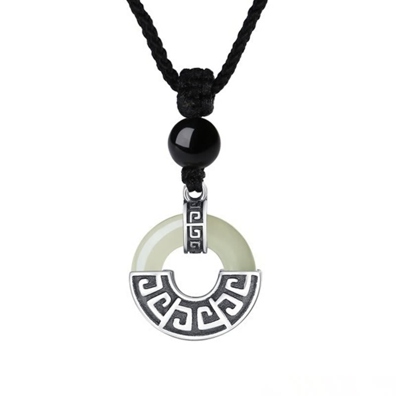 Nimara Ritual 925 Sterling Silver Natural Hetian Jade Peace Buckle Prosperity Necklace Pendant