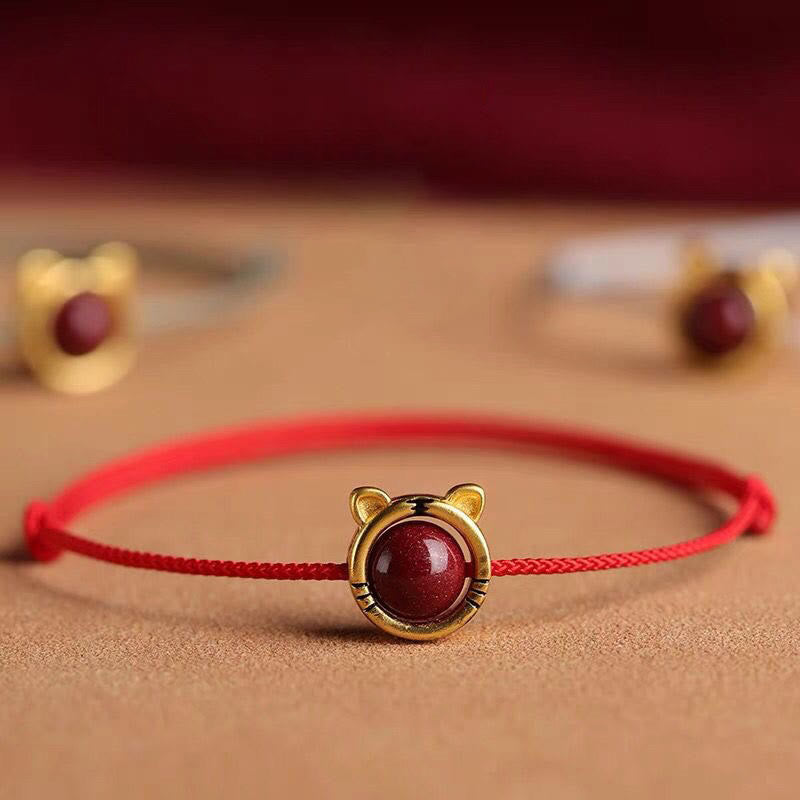 Nimara Ritual Handmade Rabbit Tiger Cinnabar Keep Away Evil Spirits Braided String Bracelet