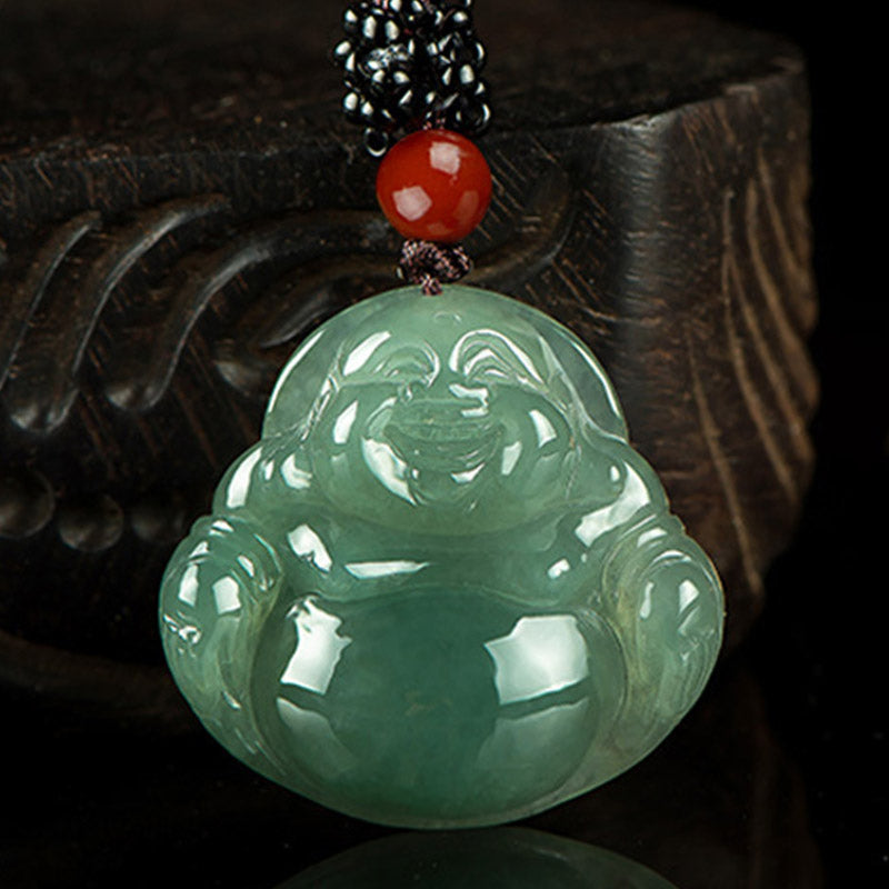 Nimara Ritual Laughing Buddha Jade Abundance String Necklace Pendant