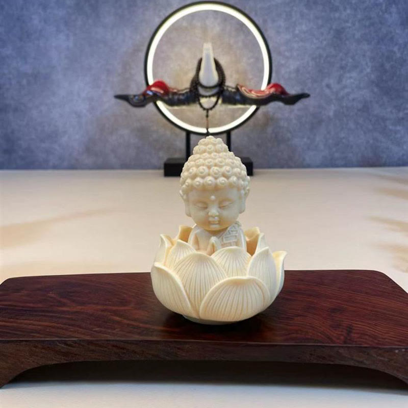 Nimara Ritual Mini Ivory Fruit Tathagata Buddha Lotus Kwan Yin Avalokitesvara Manjusri Samantabhadra Serenity Desk Decoration