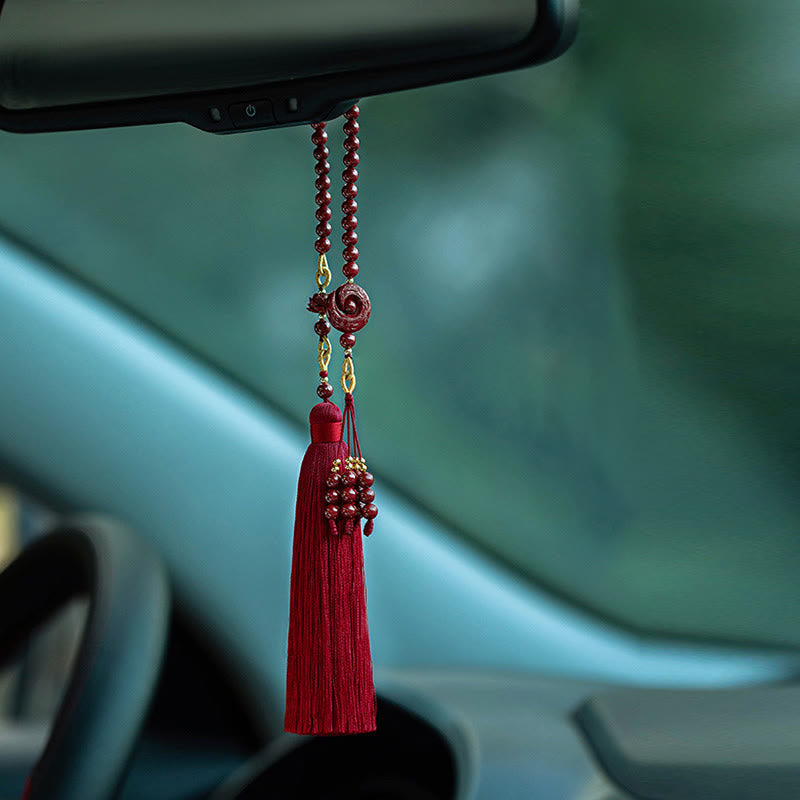 Nimara Ritual One's Luck Improves Design Patern Natural Cinnabar Lotus Blessing Car Hanging Decoration