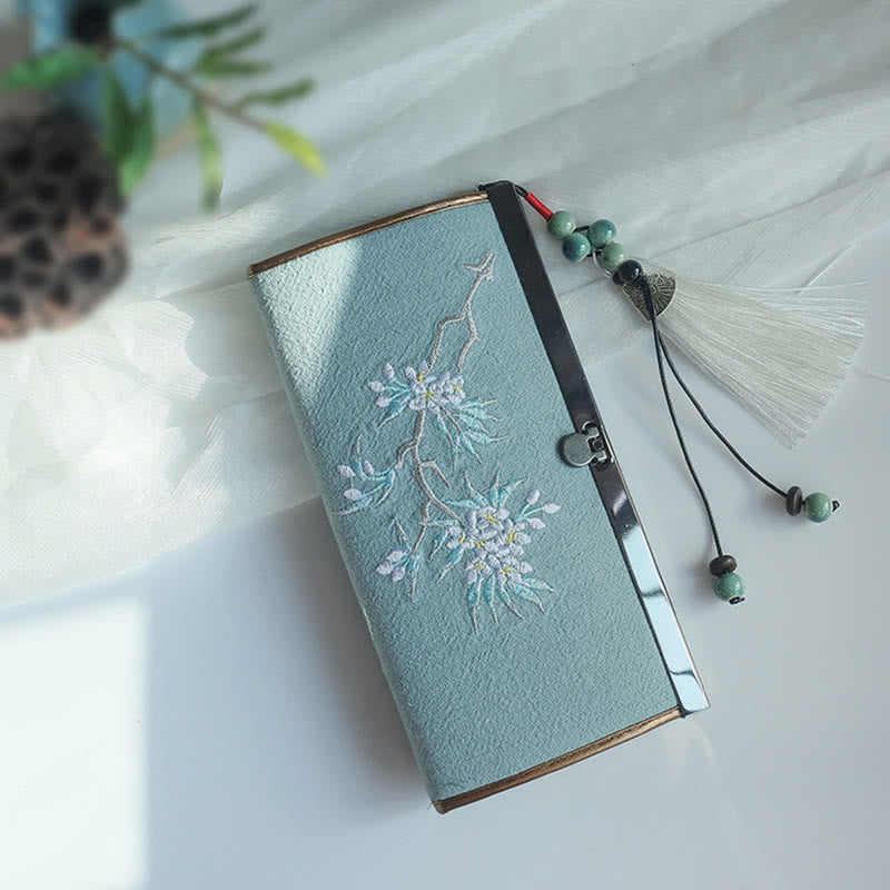Nimara Ritual Flower Plum Peach Blossom Bamboo Double-sided Embroidery Large Capacity Cash Holder Wallet Shopping Purse