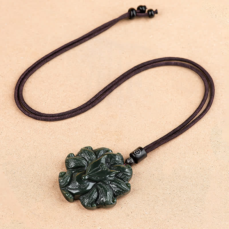 Nimara Ritual Hetian Cyan Jade Nine Tailed Fox Luck Necklace String Pendant