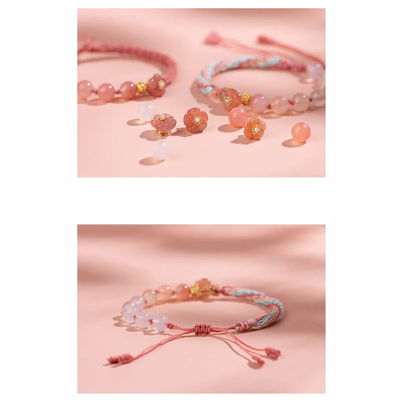 Nimara Ritual Natural Gradient Agate Reincarnation Knot Peach Blossom Wealth Luck Handmade String Bracelet