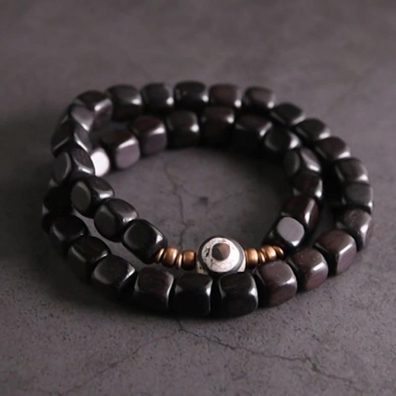 Nimara Ritual Ebony Wood Dzi Bead Copper Peace Couple Bracelet