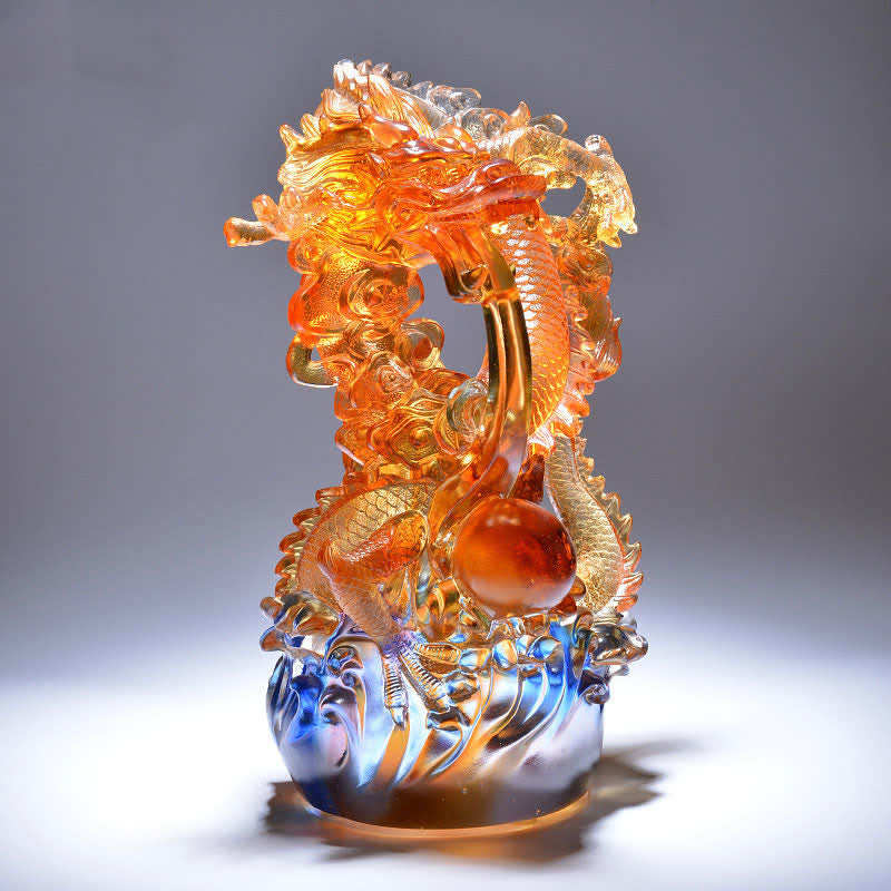 Nimara Ritual Feng Shui Dragon Handmade Liuli Crystal Art Piece Success Home Office Decoration