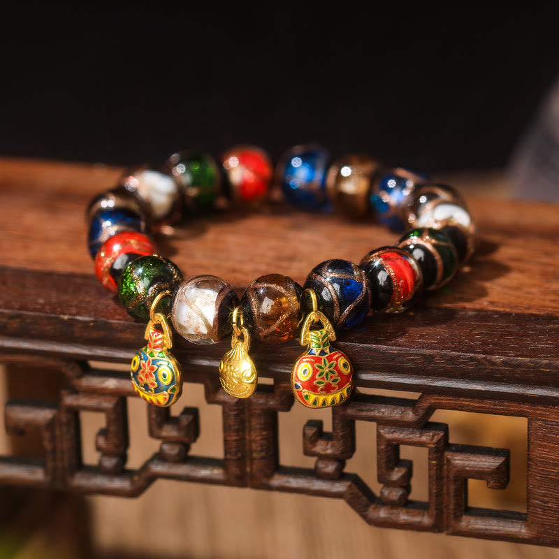 Nimara Ritual Five Elements Gold Swallowing Beast Family Charm Liuli Glass Bead Luck Bracelet