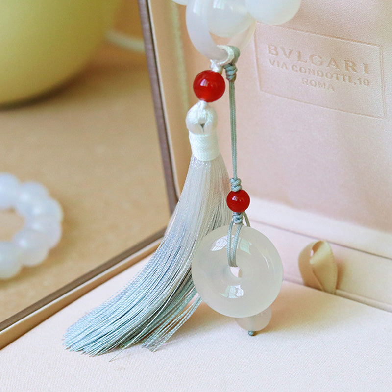 Nimara Ritual White Agate Red Agate Luck Wrist Mala Tassels Pocket Mala Car Decoration