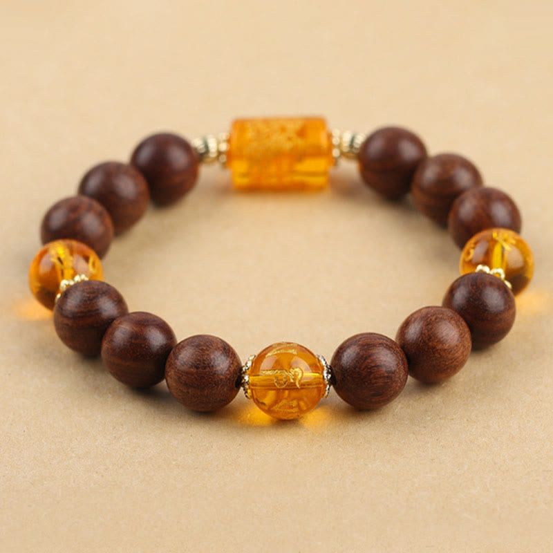 Nimara Ritual Natural Phoebe Zhennan Wood Om Mani Padme Hum God Of Wealth Crystal Protection Bracelet