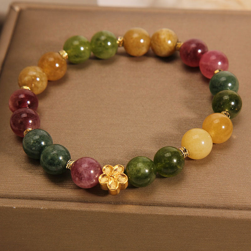 Nimara Ritual Natural Colorful Tourmaline Golden Flower Positive Bracelet