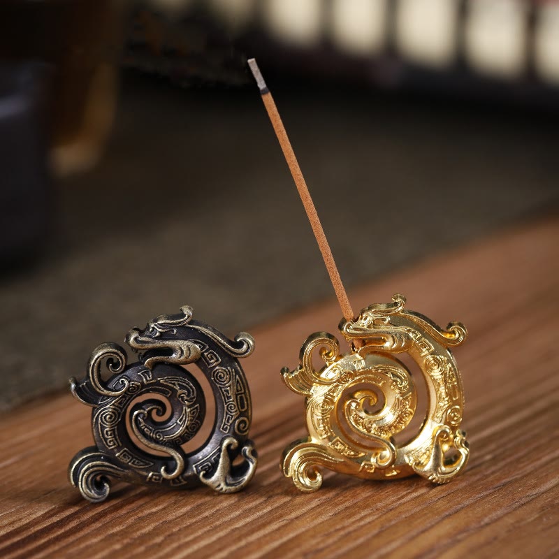 Nimara Ritual Mini Auspicious Dragon Pattern Meditation Zinc Alloy Small Incense Stick Burner