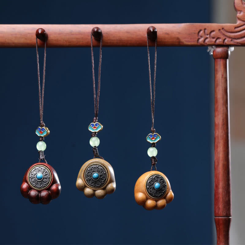 Nimara Ritual Sandalwood Small Leaf Red Sandalwood Green Sandalwood Lucky Cat Paw Claw Om Mani Padme Hum Protection Phone Hanging Decoration
