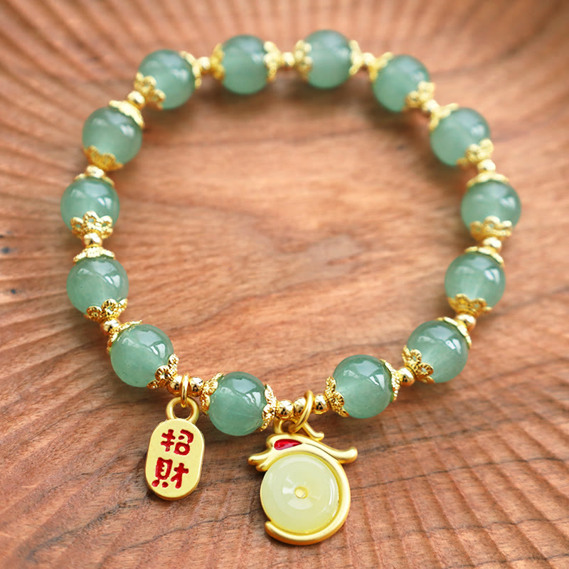 Nimara Ritual Year of the Dragon Red Agate Green Aventurine Peace Buckle Fu Character Lucky Fortune Bracelet