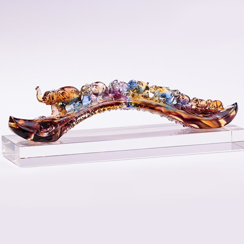 Nimara Ritual Handmade Liuli Crystal Ruyi Elephant Art Piece Home Decoration With Crystal Base