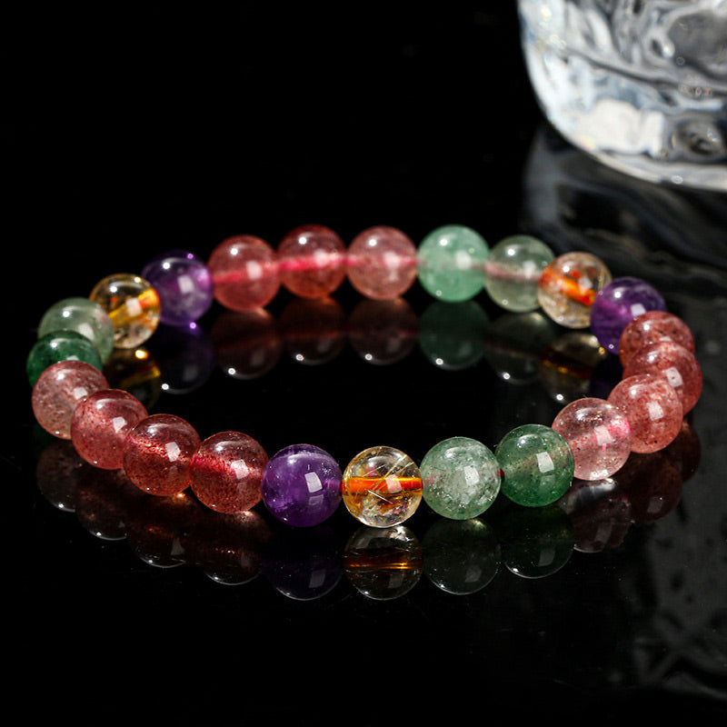 Nimara Ritual Natural Multicolored Strawberry Quartz Love Healing Beaded Bracelet