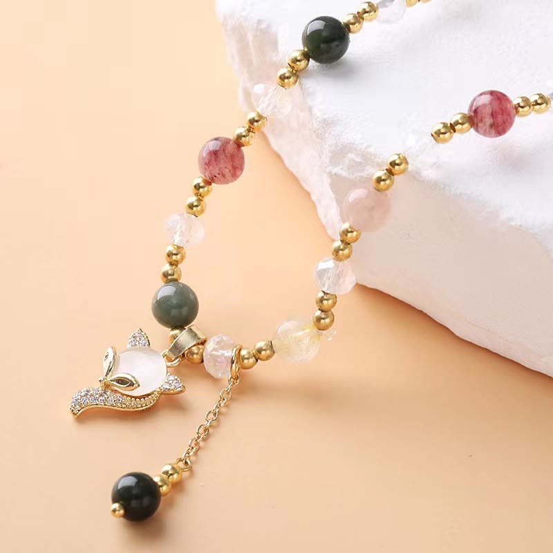 Nimara Ritual Multicolored Rutilated Quartz Fox Protection Double Wrap Bracelet