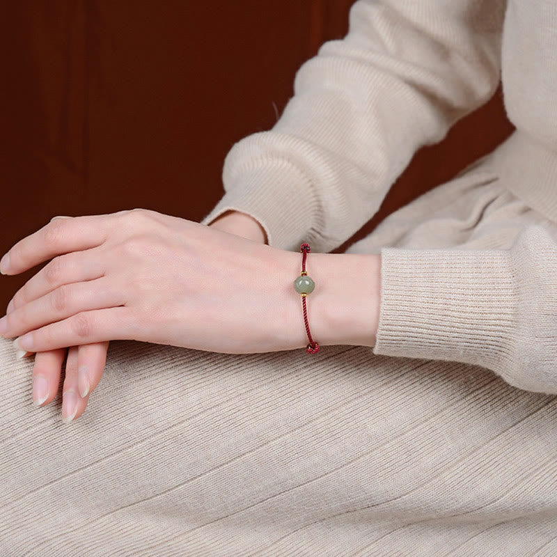 Nimara Ritual 925 Sterling Silver Plated Gold Hetian Jade Lotus Luck Red String Bracelet