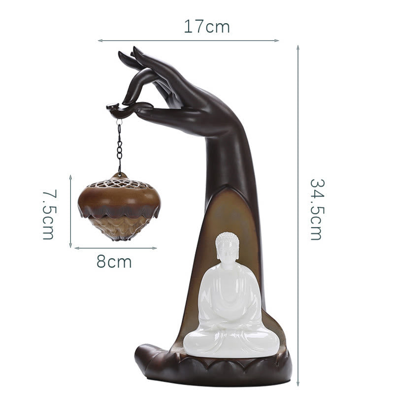 Nimara Ritual Led Buddha Hand Backflow Smoke Fountain Healing Ceramic Stick Incense Burner Decoration