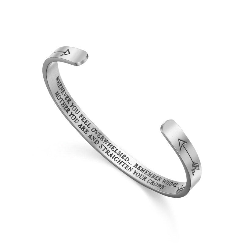 Nimara Ritual Inspirational Bracelets Personalized Gift for Her Him Engraved Mantra Cuff Bangle Crown Jewelry