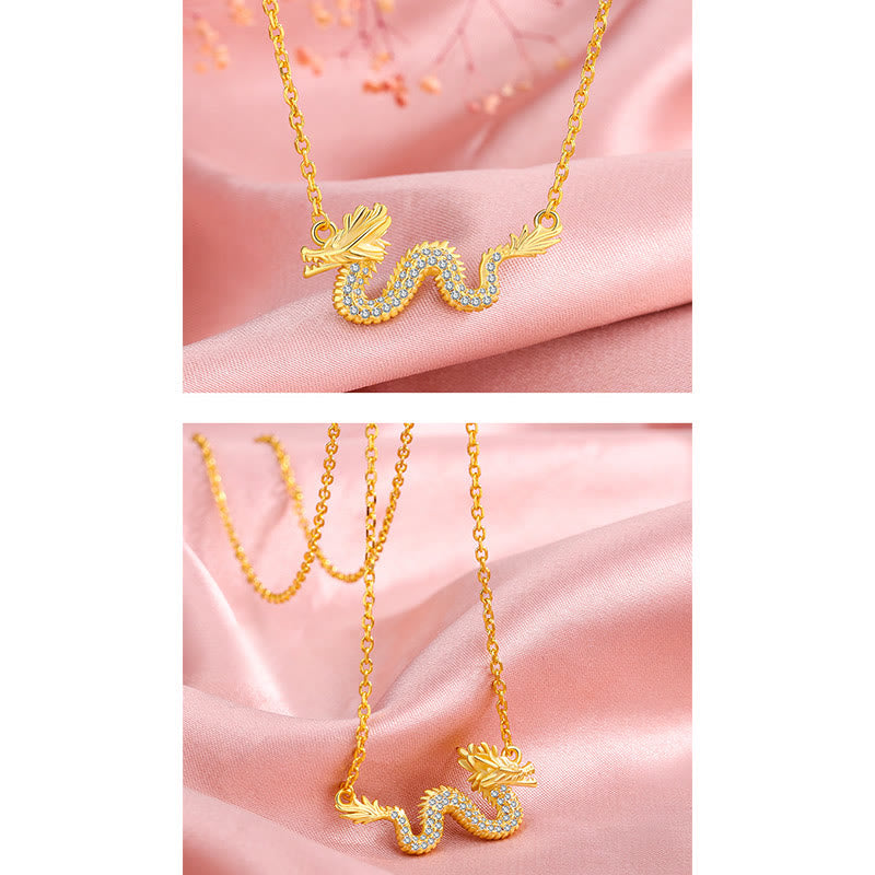 Nimara Ritual 925 Sterling Silver Year Of The Dragon Auspicious Golden Dragon Luck Chain Necklace Pendant