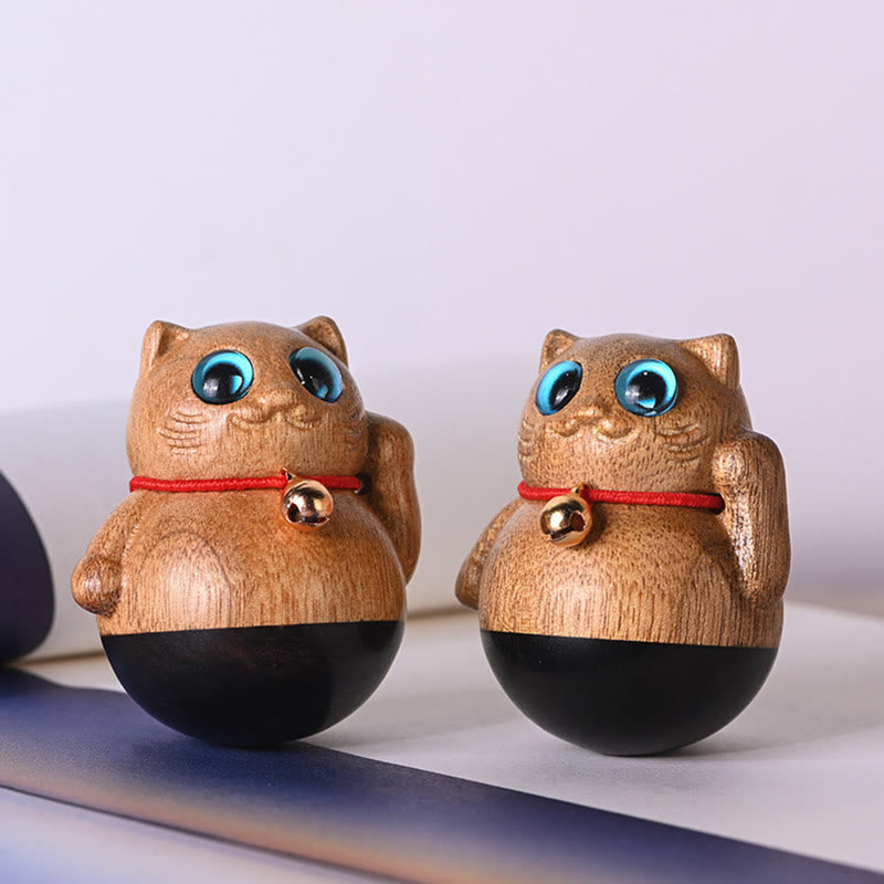 Nimara Ritual Mini Lucky Cat Kitten Phoebe Zhennan Wood Blessing Decoration