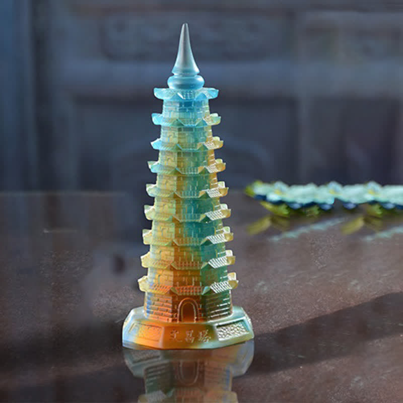 Nimara Ritual Feng Shui Wenchang Tower Handmade Liuli Crystal Pagoda Art Piece Luck Home Office Decoration