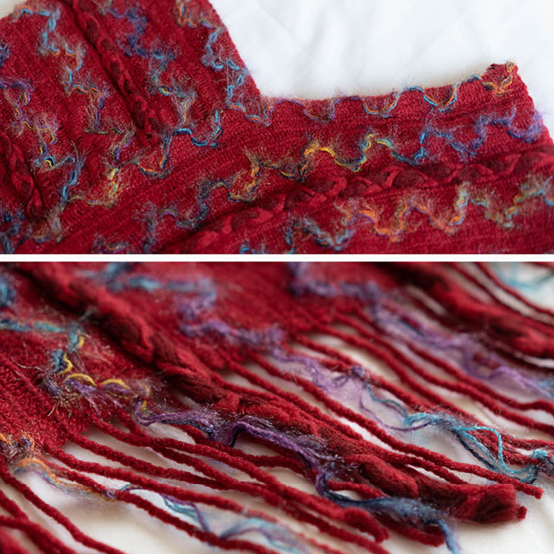Nimara Ritual Tibetan Colorful Striped Shawl Tassels Pullover Winter Cozy Travel Scarf Wrap