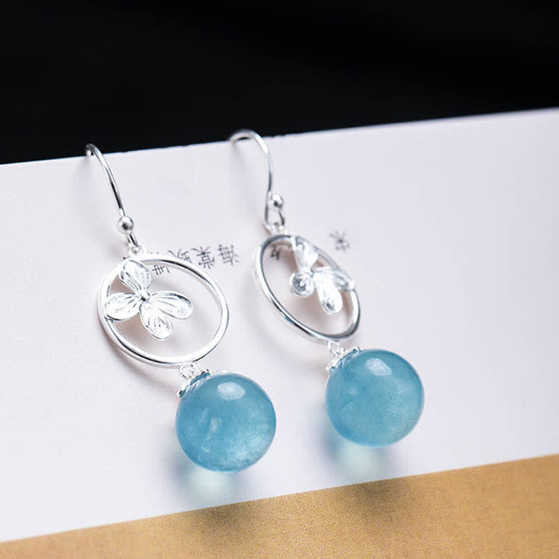 Nimara Ritual 925 Sterling Silver Natural Aquamarine Leaf Flower Peace Earrings Necklace