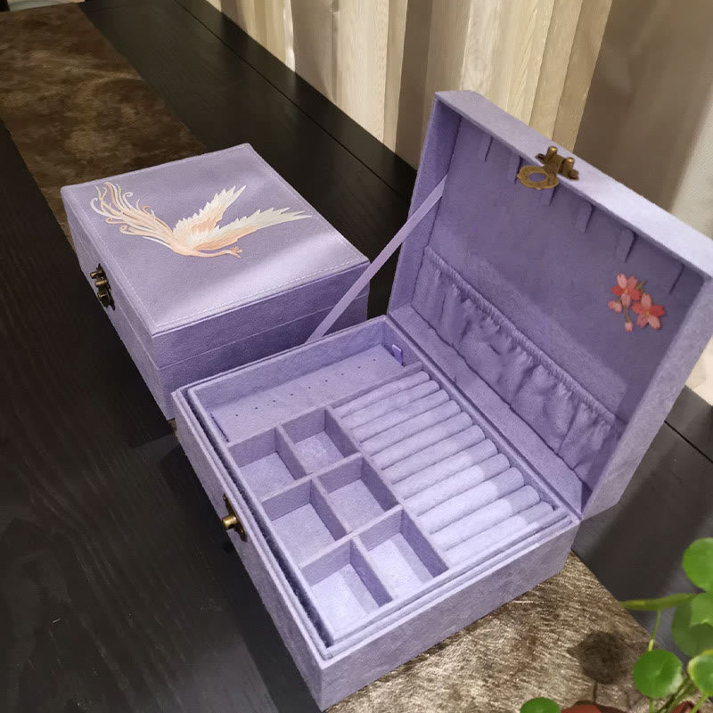 Nimara Ritual Purple Phoenix Jewelry Box Organizer Two-Layer Jewelry Storage Box Flannel Box