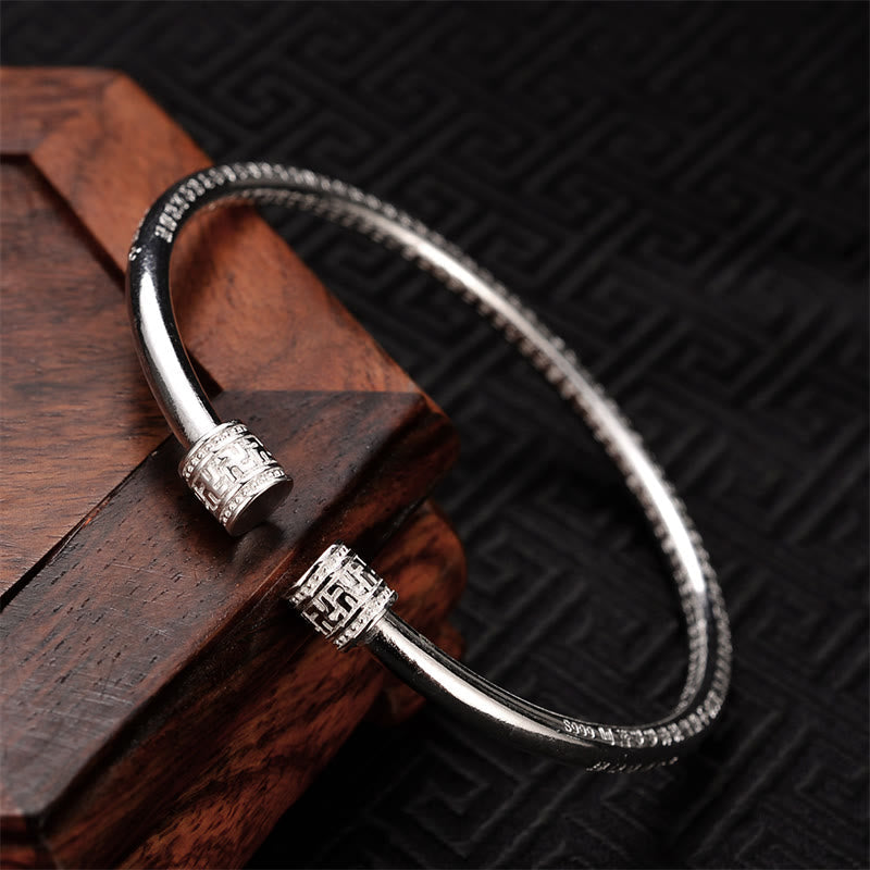 Nimara Ritual Heart Sutra Engraved Swastika Pattern Luck White Copper Bracelet Bangle