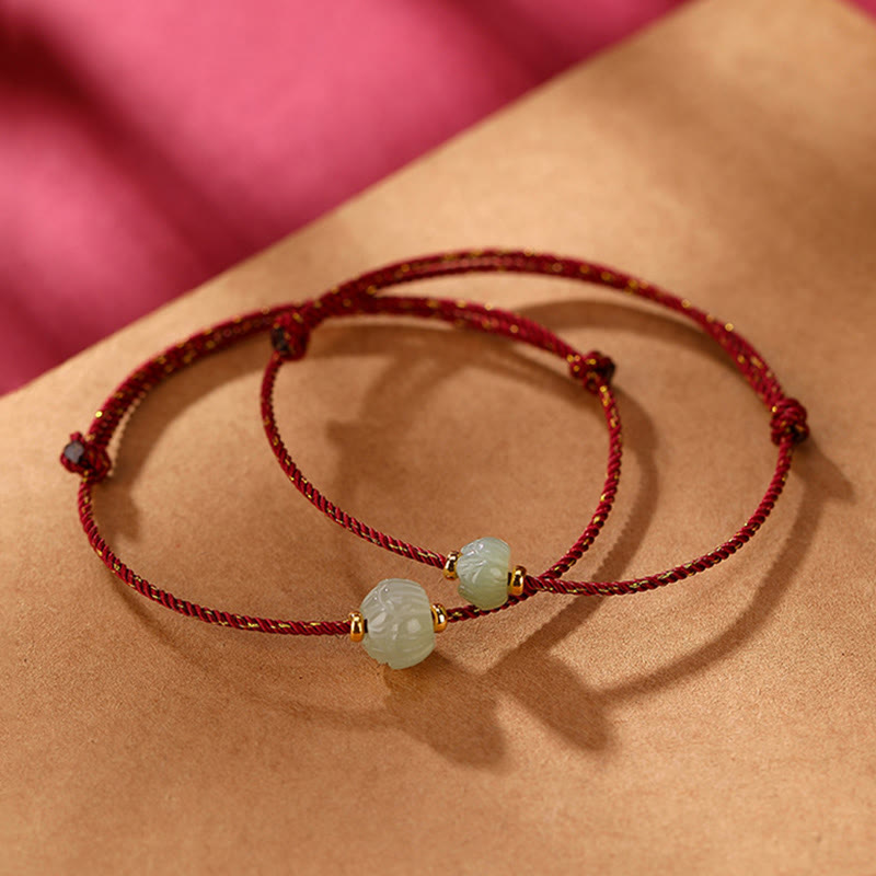 Nimara Ritual 925 Sterling Silver Plated Gold Hetian Jade Lotus Luck Red String Bracelet