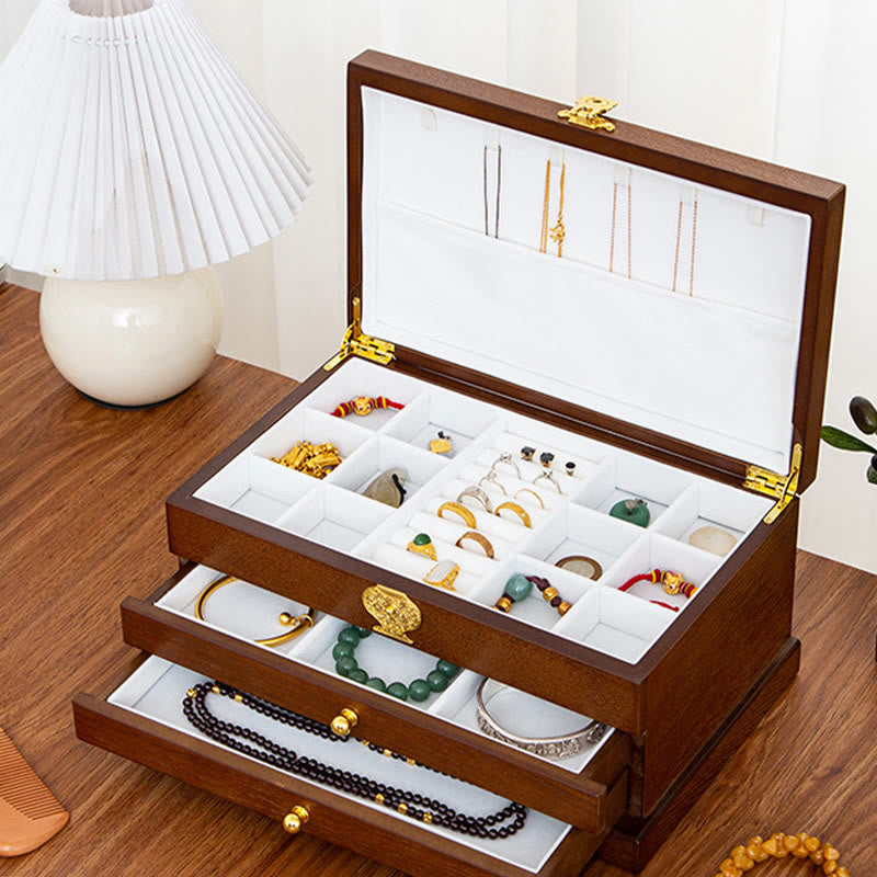 Nimara Ritual Retro Wooden Jewelry Box Three-Layer Jewelry Storage Box