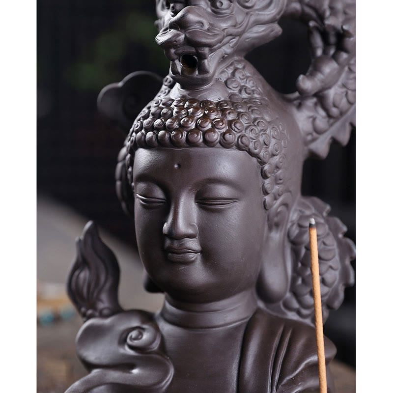 Nimara Ritual Dragon Buddha Auspicious Clouds Purple Clay Healing Incense Burner Decoration