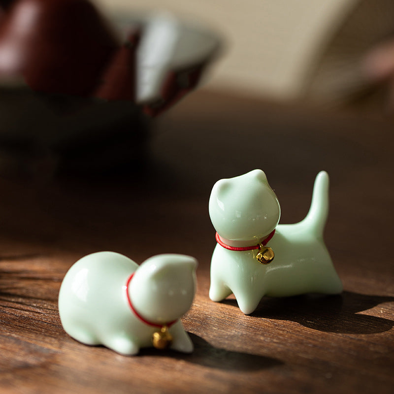 Nimara Ritual Mini Small Cute Cat Tea Pet Ceramic Home Desk Figurine Decoration