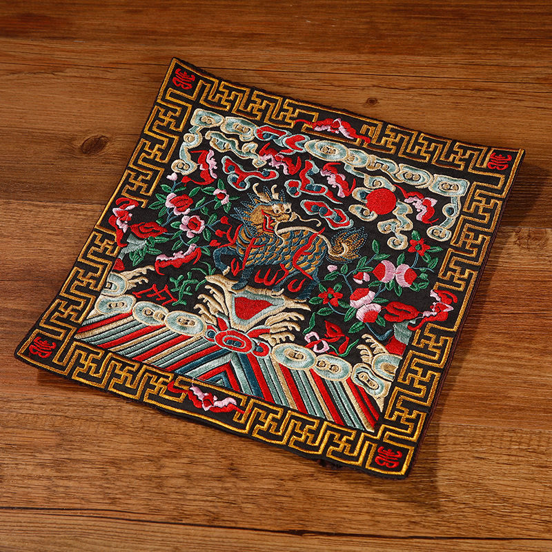 Nimara Ritual Crane Phoenix Dragon Kirin Embroidered Cup Mat Pad Tea Cup Coaster Square Kung Fu Tea Mat