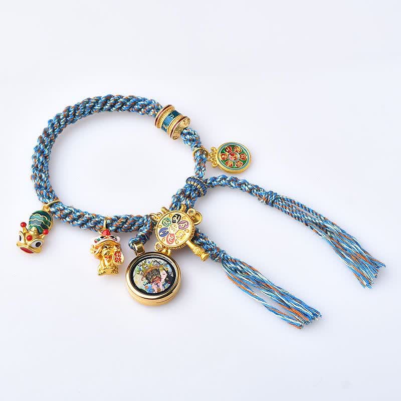 Nimara Ritual Tibetan Zakiram Goddess of Wealth Thangka Luck Prayer Wheel Braid String Bracelet