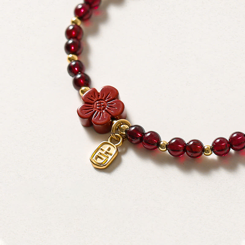Nimara Ritual 14K Gold Plated Natural Garnet Cinnabar Flower Calm Bracelet