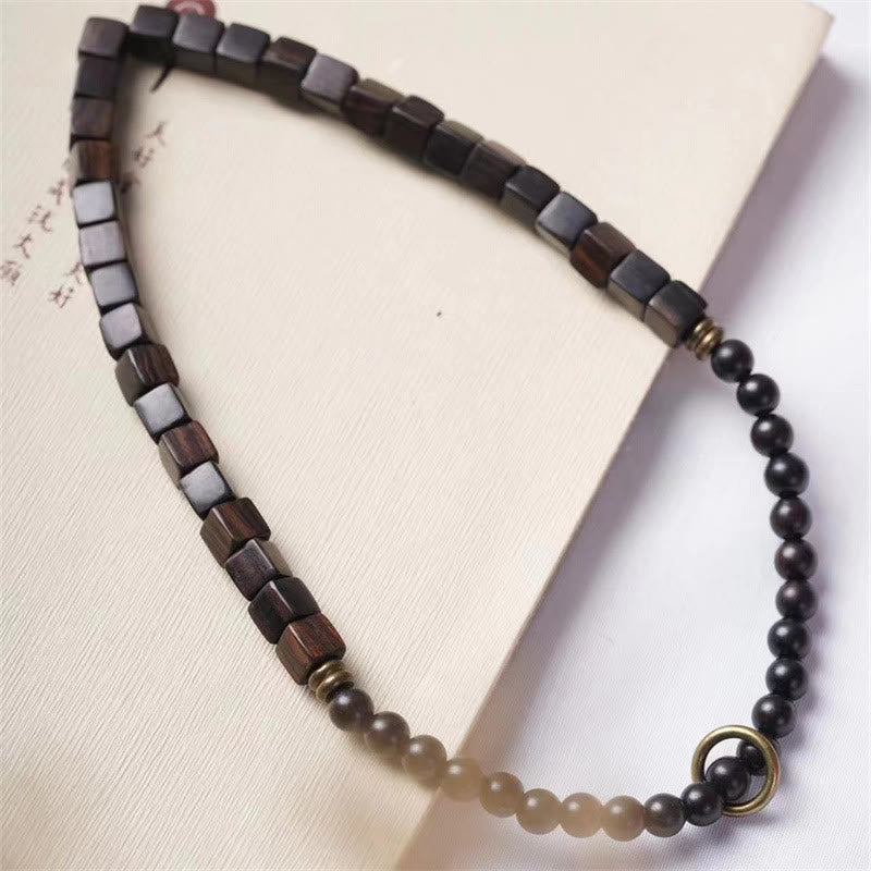 Nimara Ritual Tibet Ebony Wood Square Beads Peace Double Wrap Bracelet