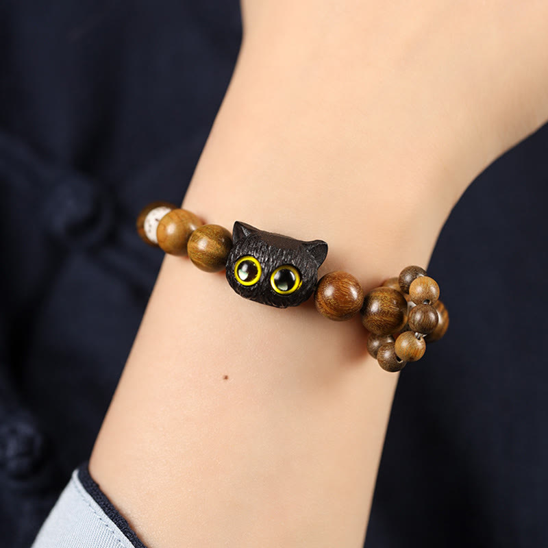Nimara Ritual Green Sandalwood Ebony Wood Cat Peace Soothing Bracelet