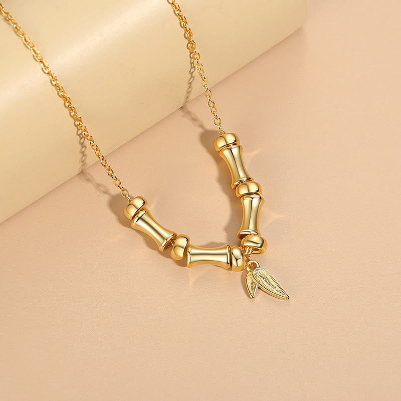 Nimara Ritual Golden Bamboo Pattern Titanium Steel Wealth Necklace Pendant