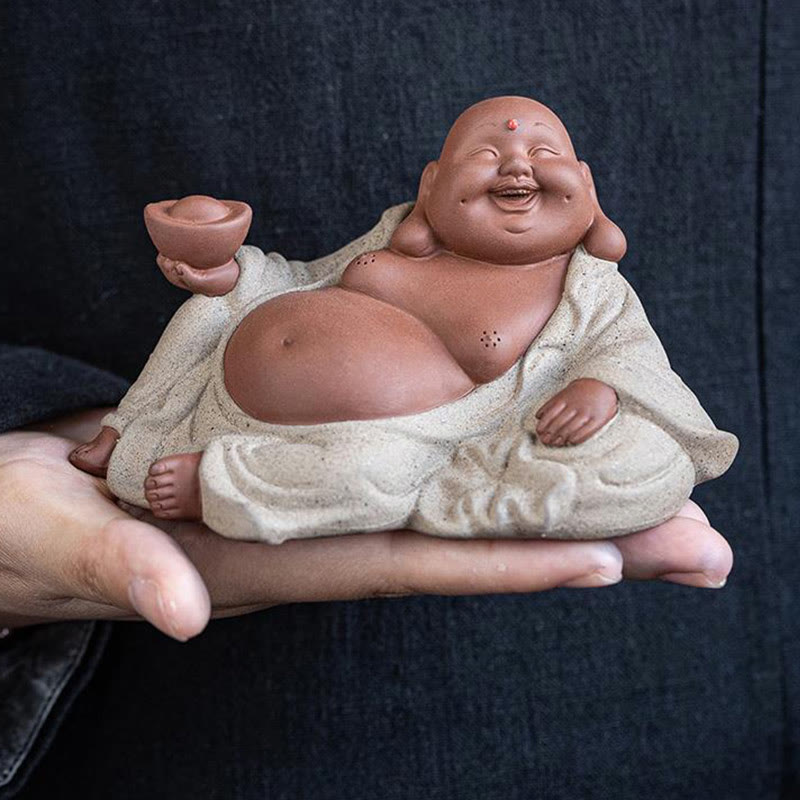 Nimara Ritual Laughing Buddha Ingots Attract Wealth Purple Clay Maitreya Statue Decoration