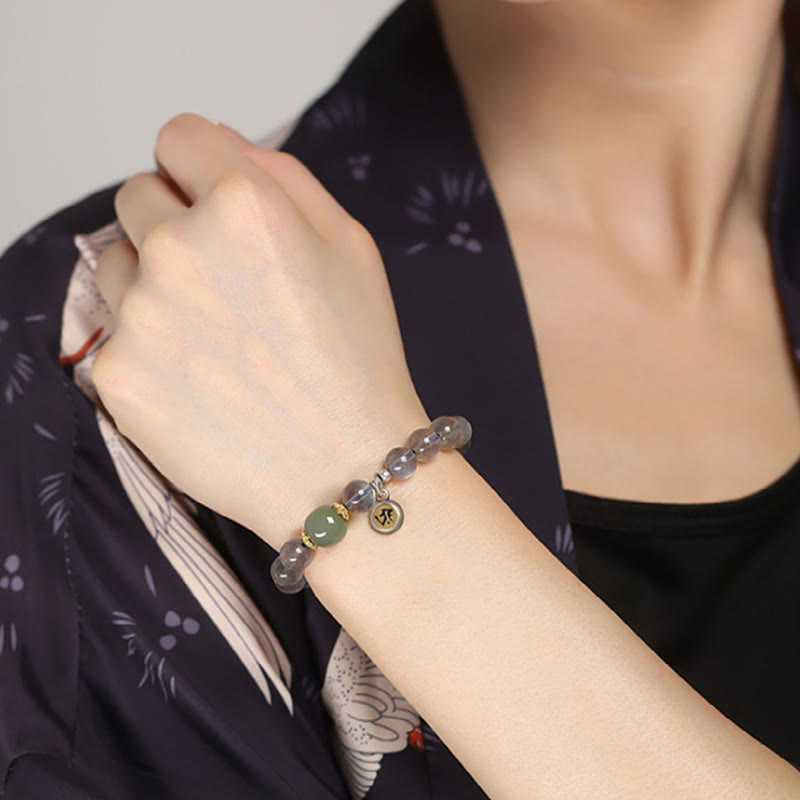 Nimara Ritual Chinese Zodiac Natal Buddha 925 Sterling Silver Natural Moonstone Hetian Jade Positive Bracelet