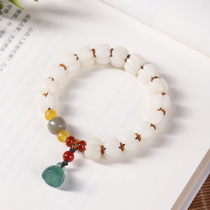 Nimara Ritual Natural Bodhi Seed Red Agate Bodhi Calm Harmony Engraved Pumpkin Bead Lotus Bracelet