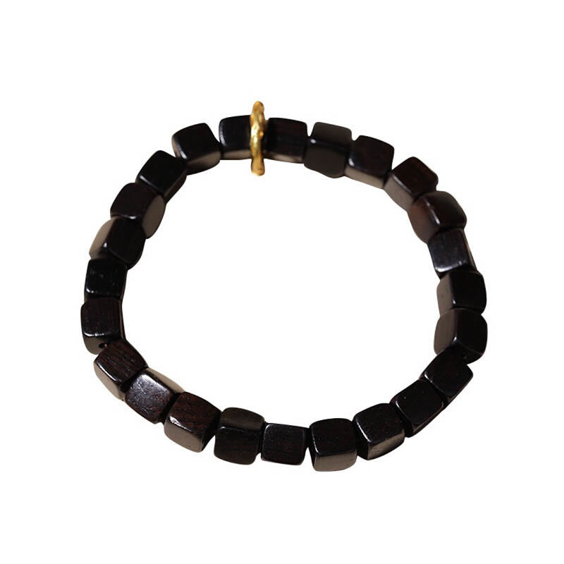 Nimara Ritual Tibetan Ebony Wood Square Beads Peace Calm Bracelet