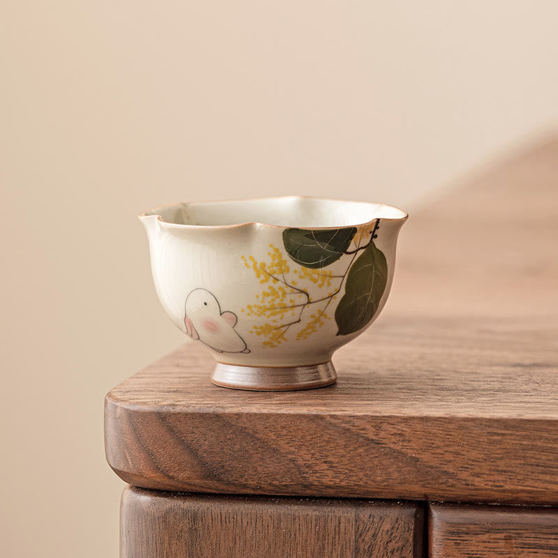 Nimara Ritual Hand Painted Small Osmanthus Rabbit Ceramic Teacup Kung Fu Tea Cup 40ml
