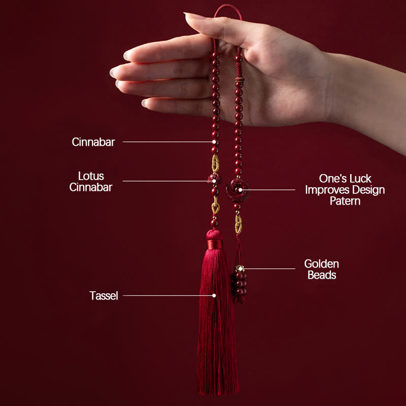 Nimara Ritual One's Luck Improves Design Patern Natural Cinnabar Lotus Blessing Car Hanging Decoration