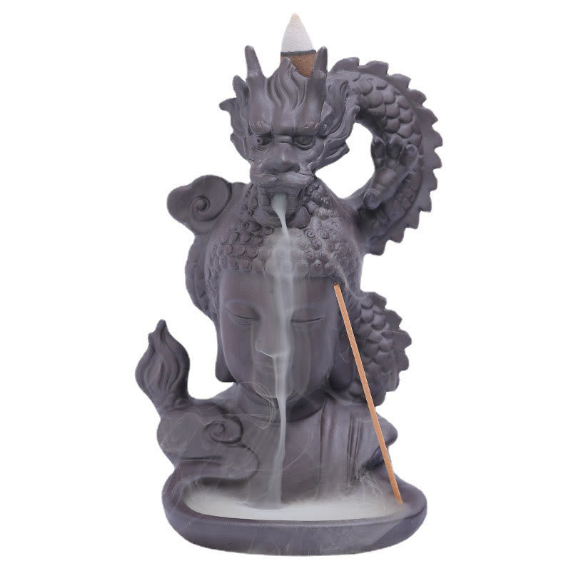 Nimara Ritual Dragon Buddha Auspicious Clouds Purple Clay Healing Incense Burner Decoration
