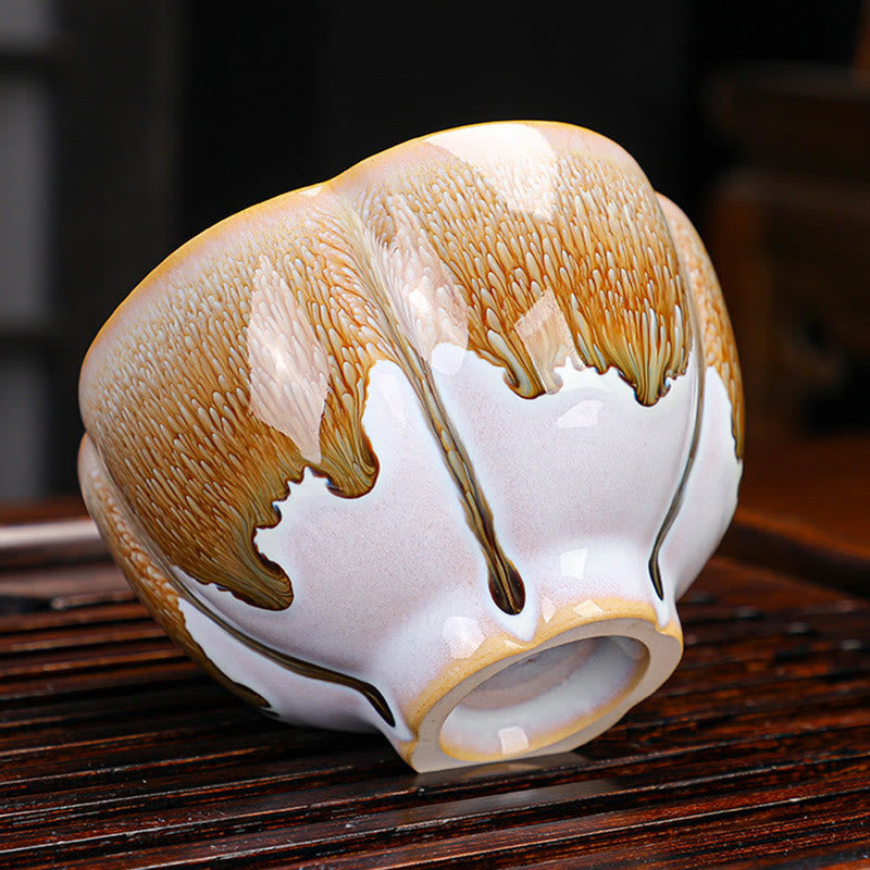 Nimara Ritual 6Pcs Plum Blossom Petal Pattern Chinese Jianzhan Kiln Change Ceramic Teacup Kung Fu Tea Cup Bowl With Gift Box